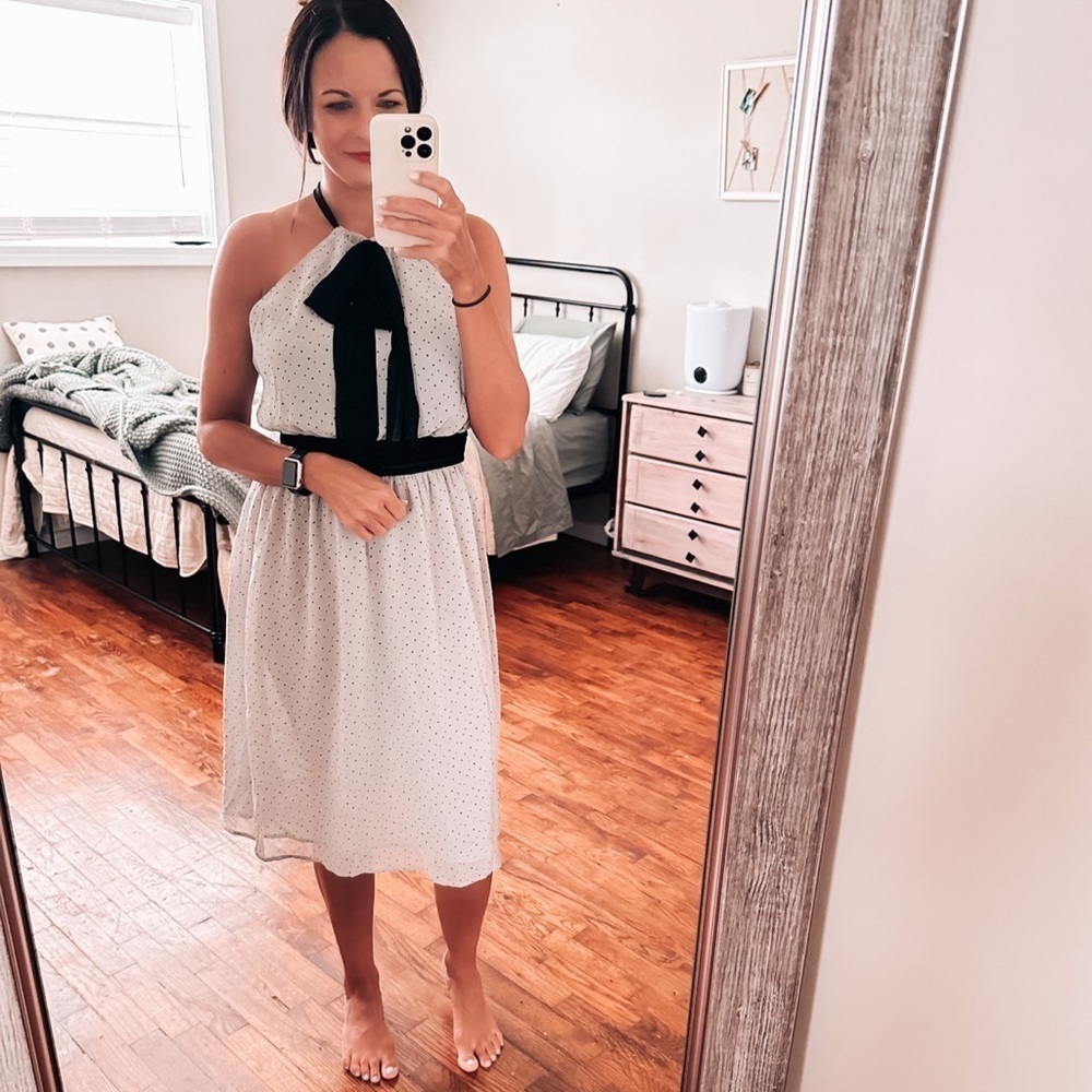victoria’s secret gray backless dress with black dot print